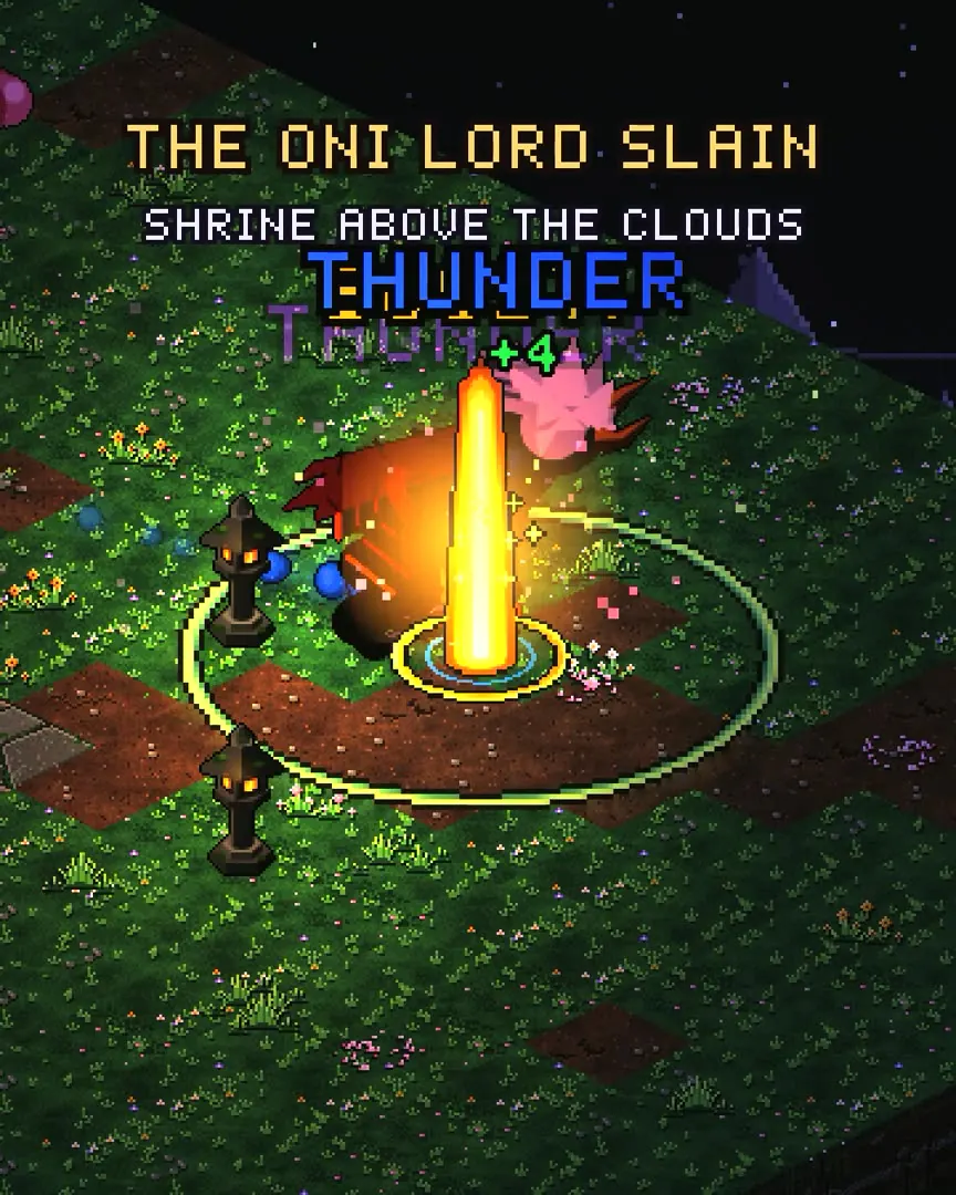 The Oni Lord falls at the Shrine Above the Clouds